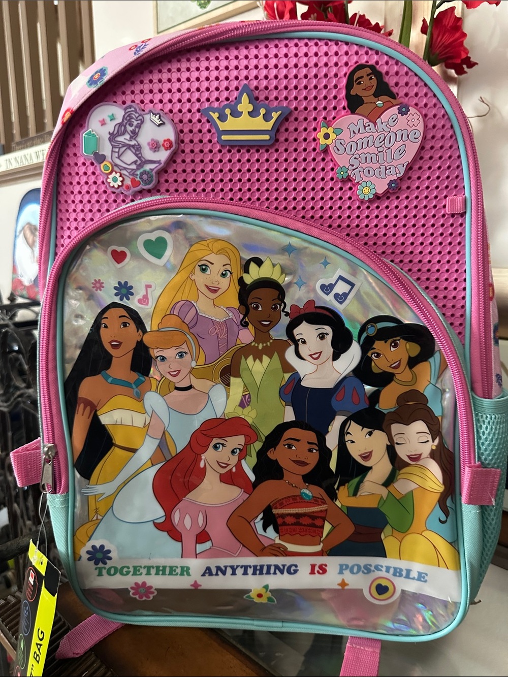 Disney Princess Backpack - Pink & Aqua with Character Badges